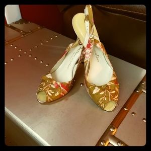 Bettye Muller Silk Floral Peeptoe Heals